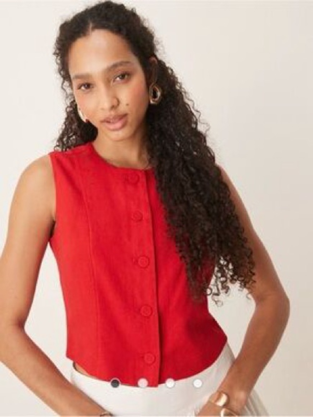 Abercrombie & Fitch M Linen Blend Sleeveless Red Button-Front Women's Top